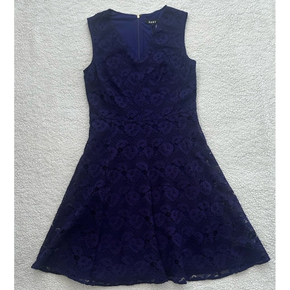 NEW DKNY Womens Purple Crochet Lace V-Neck Sleeveless Dress Size 6 Wedding NWT